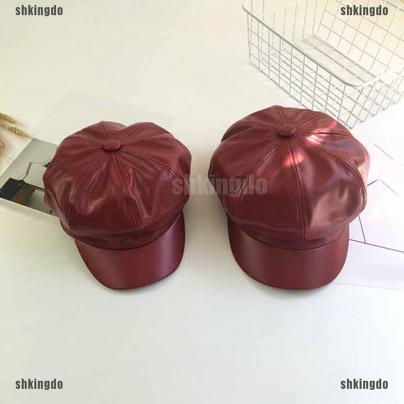 Mũ nồi bằng da PU màu trơn phong cách vintage cho phái nữ