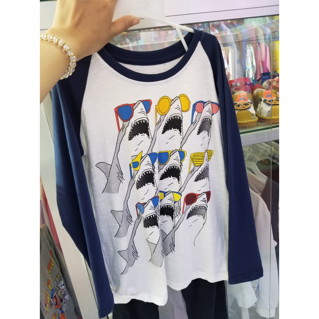 Bộ thun cottton tay dài in cá mập size đại