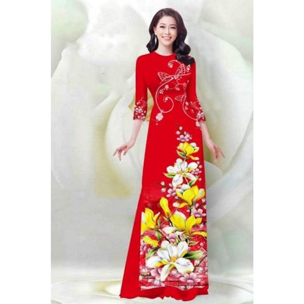 SÉT ÁO DÀI LỤA TRUYỀN THỐNG IN HOA MAI NHẬT