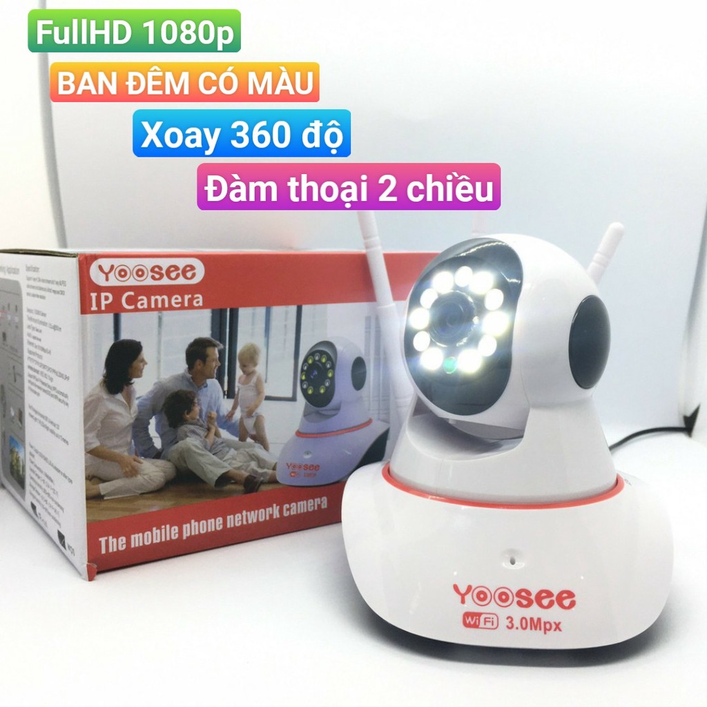 Camera wifi yoosee 3 râu ban đêm có màu 1080p, Báo động chống trộm, đàm thoại 2 chiệu, fullbox