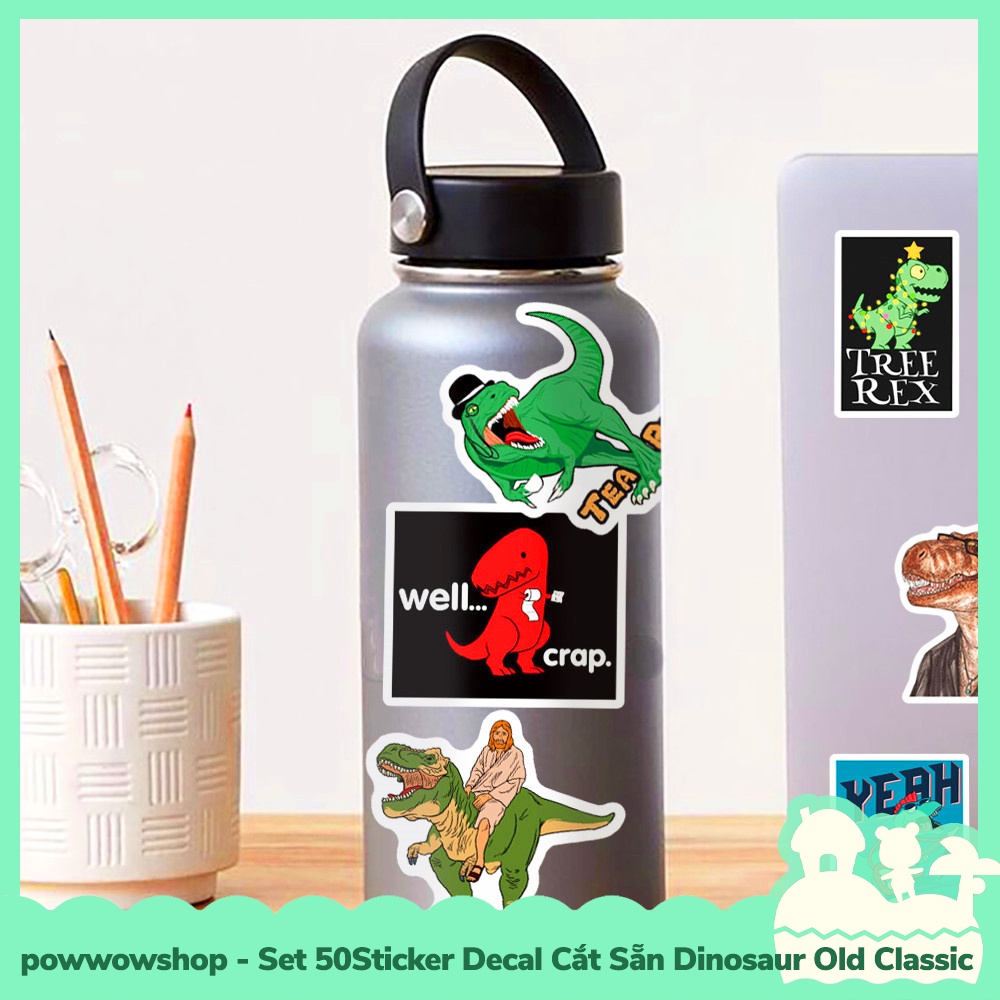 [Sẵn VN - Hỏa Tốc] Set 50 Sticker Mini Decal Dán Trang Trí Vật Dụng Mẫu Khủng Long Cổ Đại Dinosaur Old Classic