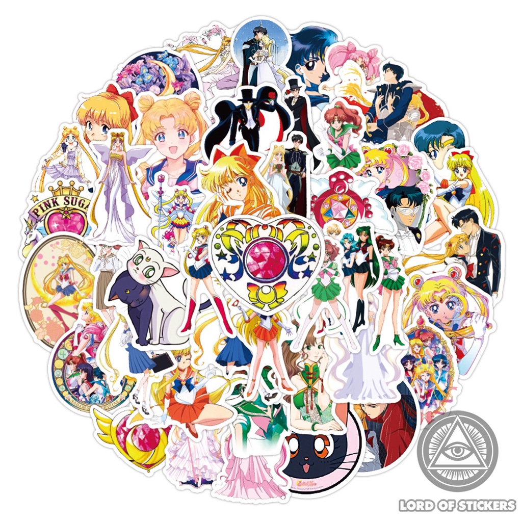 Set 50 Nhãn Dán Hình Thủy Thủ Mặt Trăng Sticker Cute Anime Sailor Moon Chống Thấm Nước Trang Trí Mũ Bảo Hiểm, Laptop, Sổ