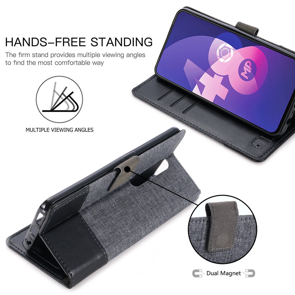 Ốp lưng điện thoại dạng ví da PU lật có khe cắm thẻ Ví dành cho Oppo A3S A7 A5S A83 F7 F9 F11 Pro Canvas Leather Case