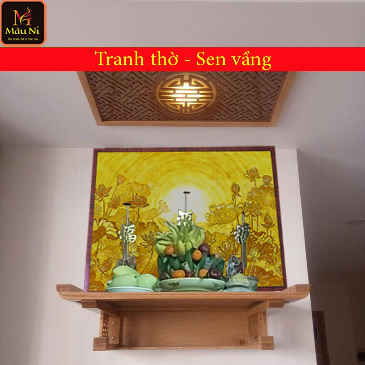 - kt 61cmx81cm - Cây bồ đề - dán vách thờ, bàn thờ, tượng thờ tranh trúc chỉ in MÂU NI