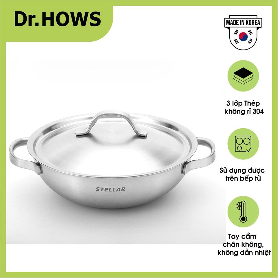 Nồi nấu thấp Inox 3 lớp Dr.HOWS Stella Casserole 24cm