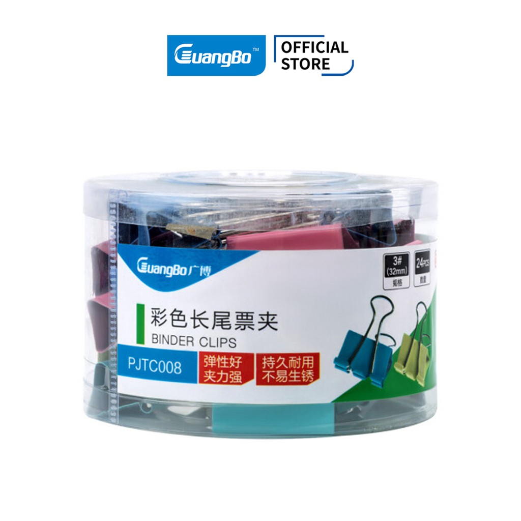 Kẹp Bướm 32mm (24 chiếc/hộp) GuangBo, kim loại mạ sơn, Hồng, Xanh dương, Xanh lá, Vàng JTC008
