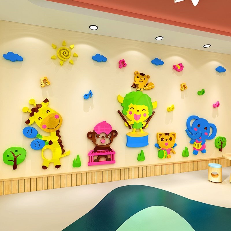 Tranh dán tường mica dán nổi ban nhạc đàn trang trí phòng ngủ cho bé, trường mầm non, lớp học năng khiếu