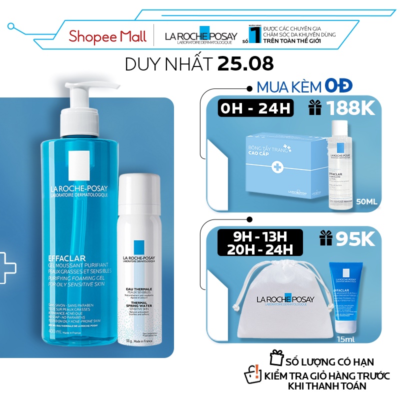 Bộ sản phẩm làm sạch và bảo vệ da dầu nhạy cảm La RochePosay Effaclar Gel