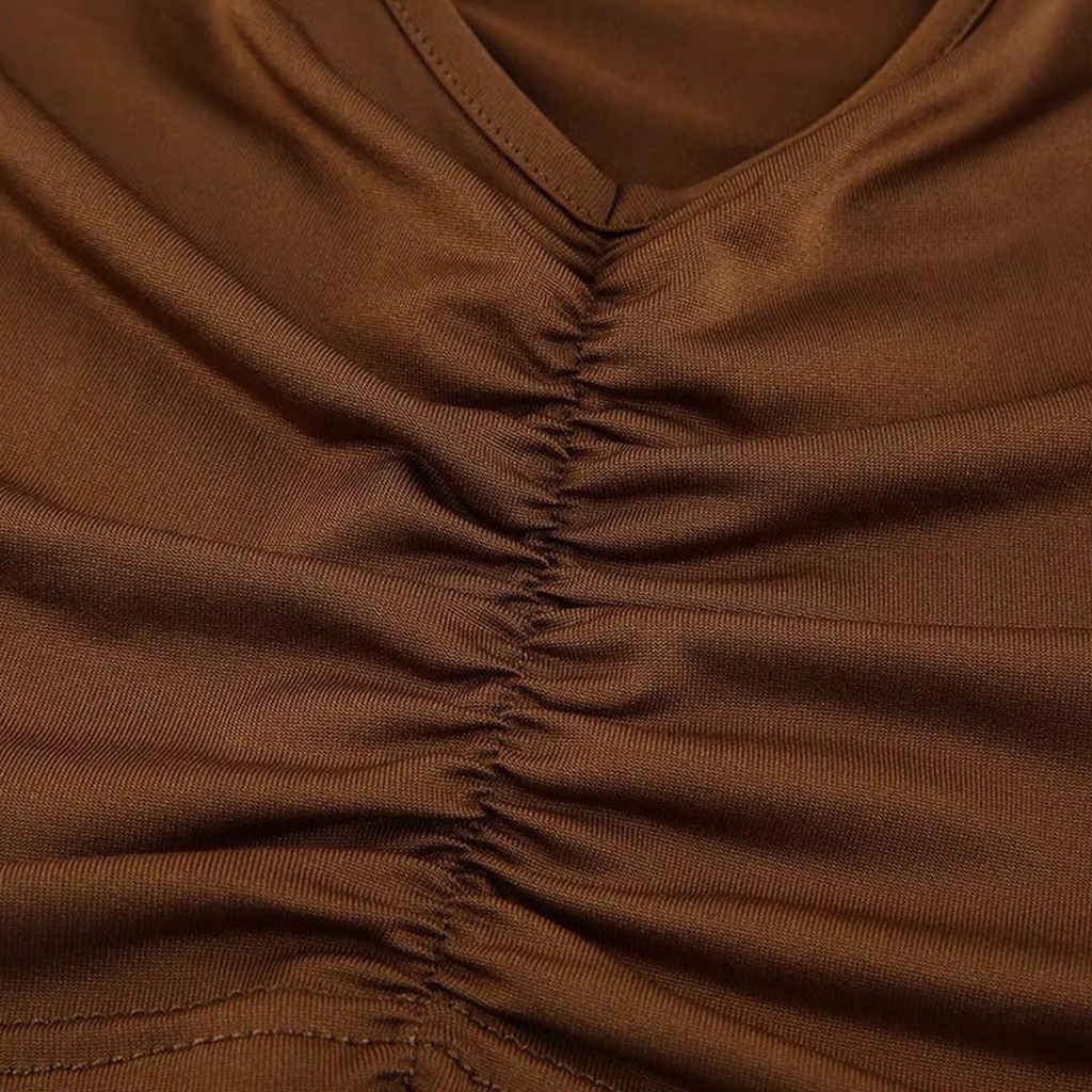 Áo croptop body dài tay Junest  cổ tròn sâu rúm ngực khoét vai RNKV03