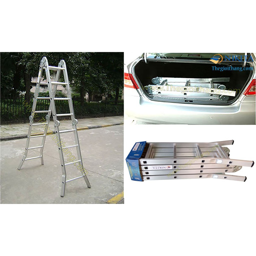Thang Nhôm Gấp 4 Khúc NIK44A & NIK44 - Chính Hãng NIKITA - Bảo Hành 24 Tháng