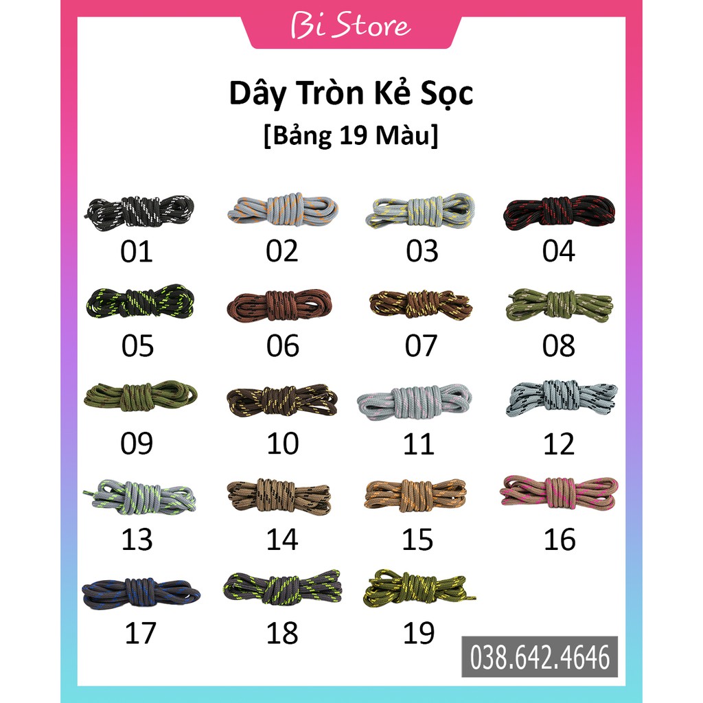 [𝗕𝗮́𝗻 𝘁𝗵𝗲𝗼 𝗰𝗮̣̆𝗽] Dây giày tròn kẻ sọc dài 1m2 dành cho các loại giày thể thao / sneaker [𝗕𝗮̉𝗻𝗴 𝟭𝟵 𝗺𝗮̀𝘂]