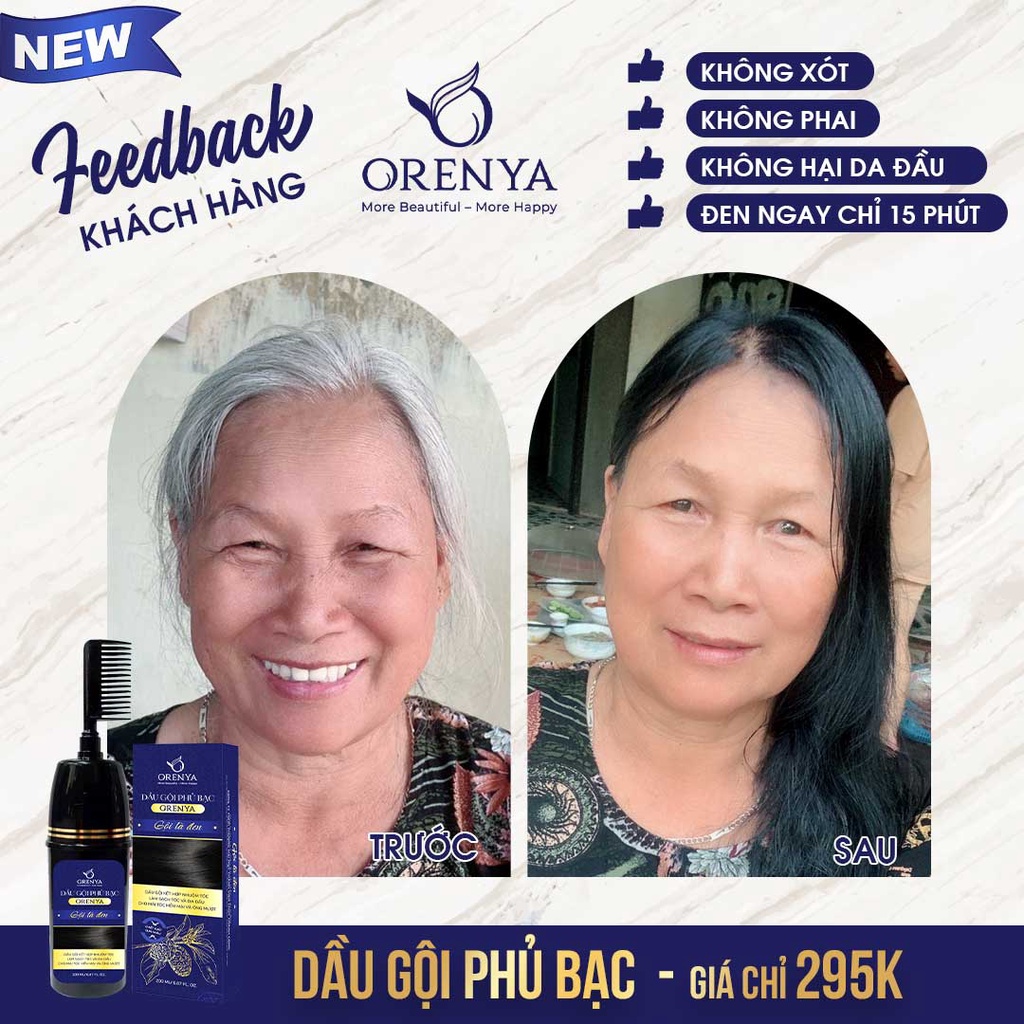 Dầu gội phủ bạc - Dầu gội Phủ Nâu 200ml - CHỈ 10 PHÚT Nhuộm tóc thảo dược, đen nâu tự nhiên - ORENYA Chính hãng
