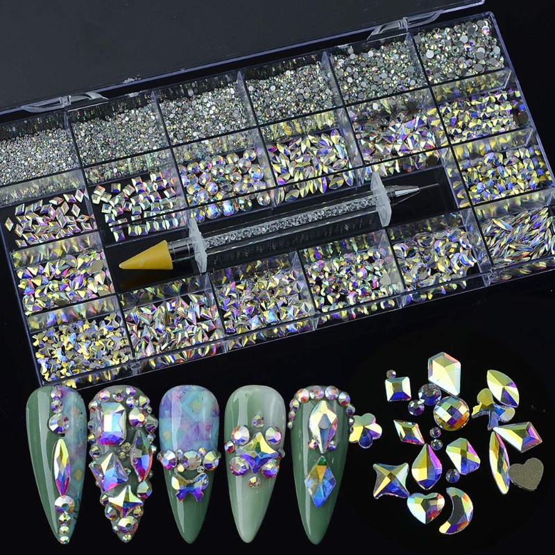 Hộp 8620 Hạt Kim Cương Giả Nhiều Hình Dạng Dùng Trang Trí Móng Tay Nghệ Thuật DIY
