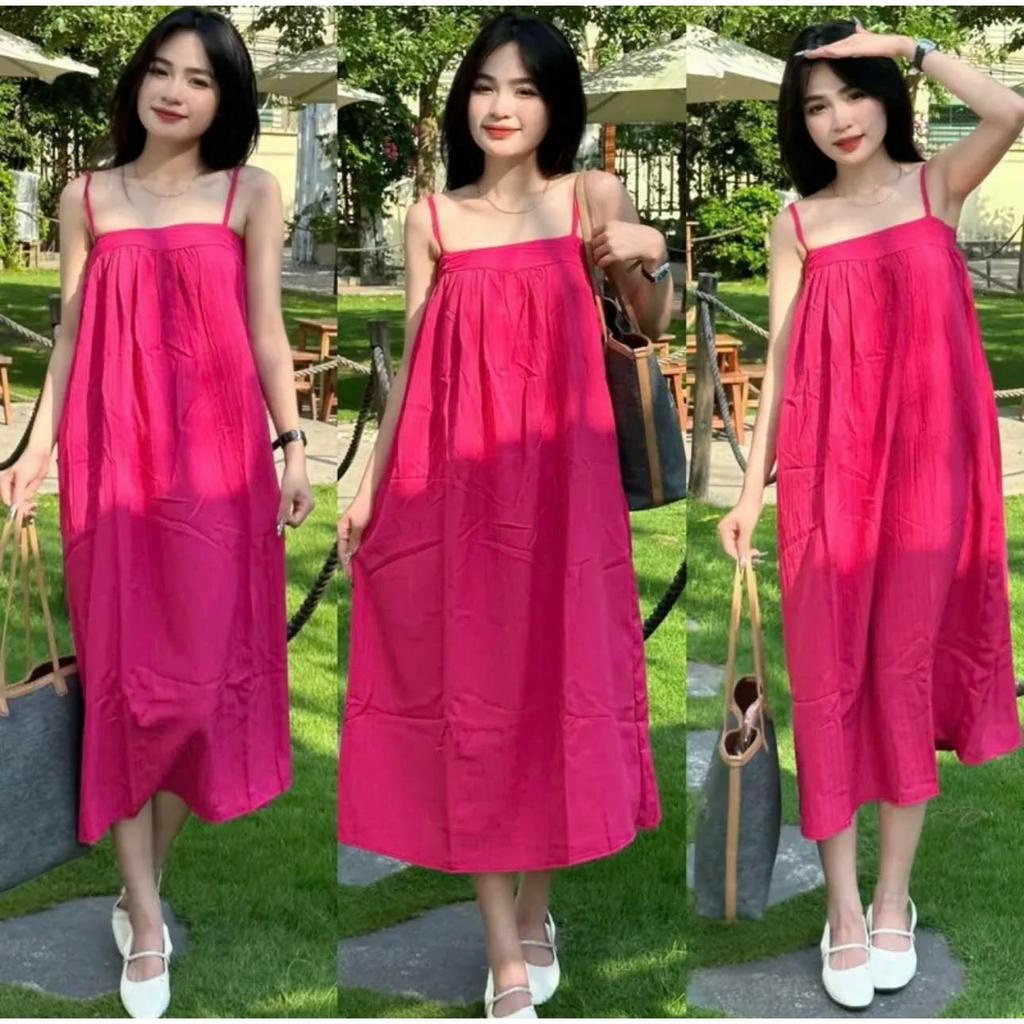Váy bầu,đầm bầu hai dây chất đũi gân cực mát,có 7 màu