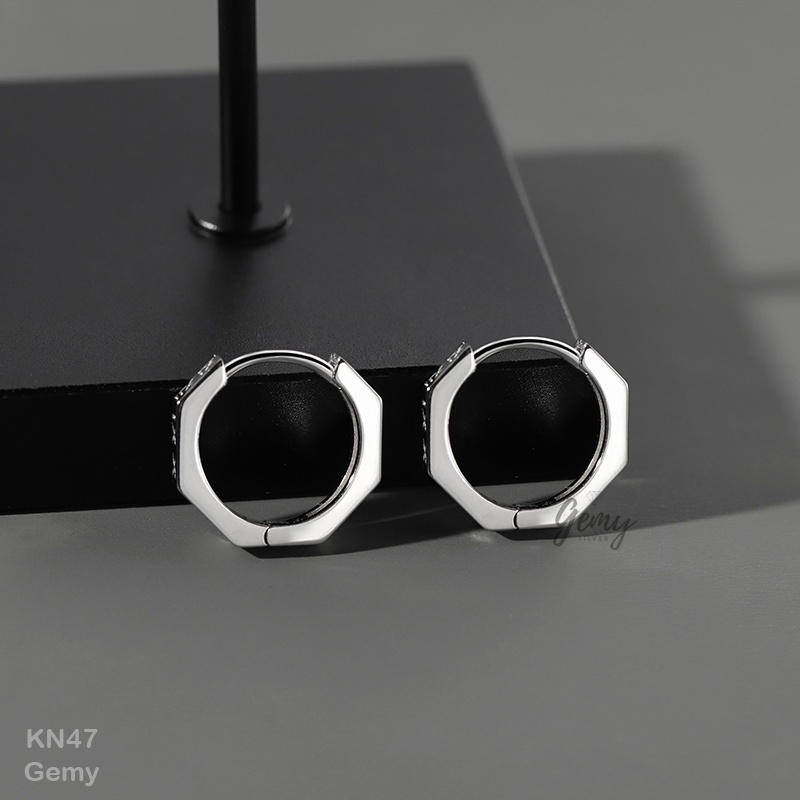 Khuyên tai nam bạc tròn khắc số la mã unisex Timeless | GEMY SILVER KN47