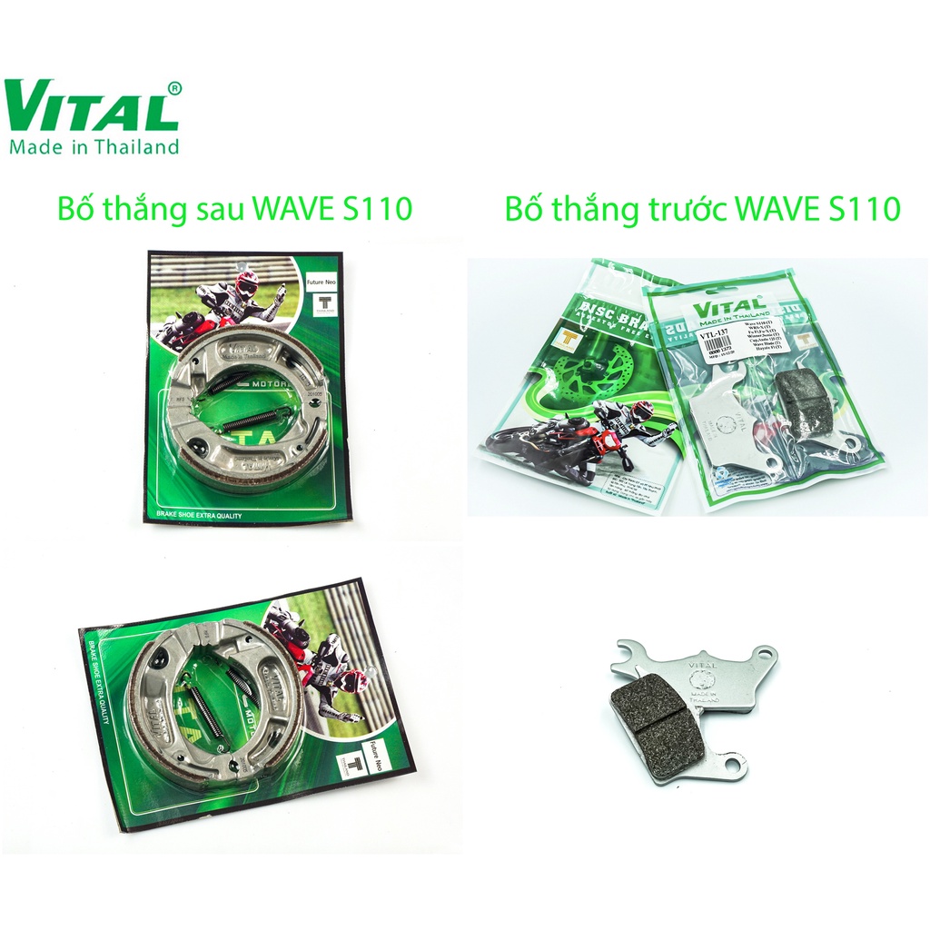 Bố thắng truớc sau xe WAVE RS, WAVE S110, FUTURE N ,Wawe anpha  - Ma phanh,bo thang đĩa, đùm  VITAL chính hãng, Thái lan