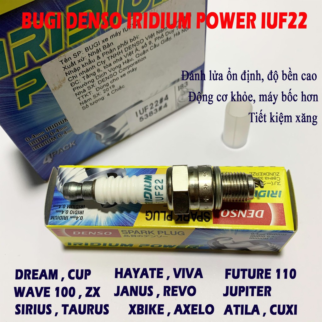 Bugi xe máy Denso Iridium Power IUF22, Bugi IUF22 là dòng bugi chân ngắn dành cho xe Cub 50 70 90, Dream, Wave 10