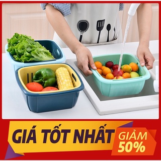 Hộp rổ đựng rau củ, trái cây 2 lớp có nắp đậy 3 in 1 đa năng