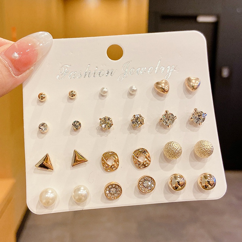 Set khuyên tai đính đá ngọc trai giả đơn giản thời trang