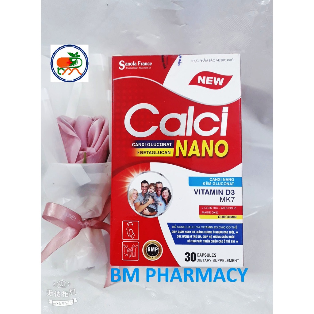 Viên uống CALCI NANO D3 MK7, giúp xương chắc khỏe, giảm nguy cơ loãng xương, còi xương, hỗ trợ phạt triển chiều cao trẻ