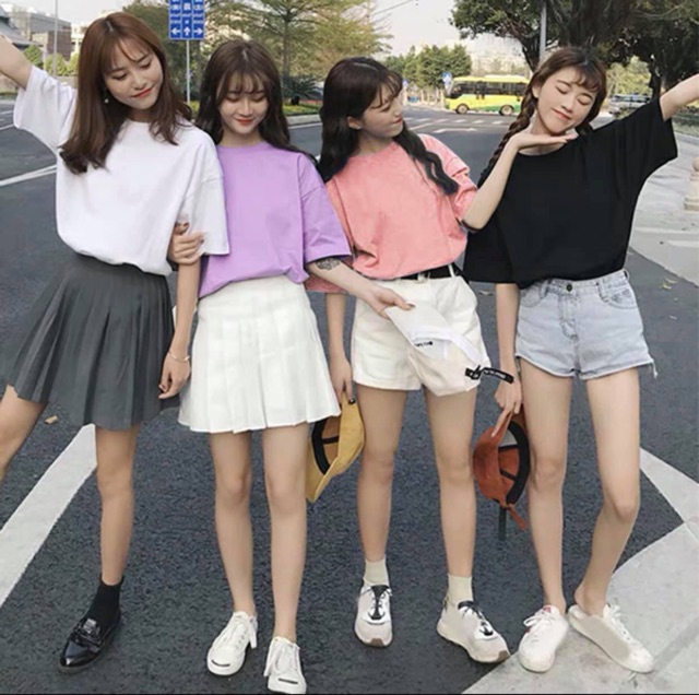 Áo thun trơn Basic Unisex tay lỡ nam nữ oversize 35kg-90kg size m,l,xl - Dư Tú Lệ | BigBuy360 - bigbuy360.vn