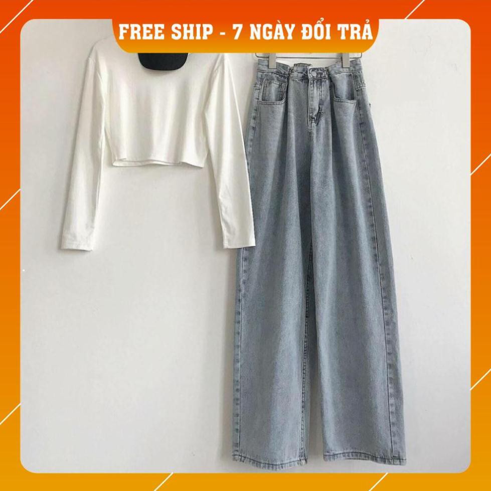 quần jean nữ ống rộng lưng cao bigsize ulzzang hàn quốc | BigBuy360 - bigbuy360.vn