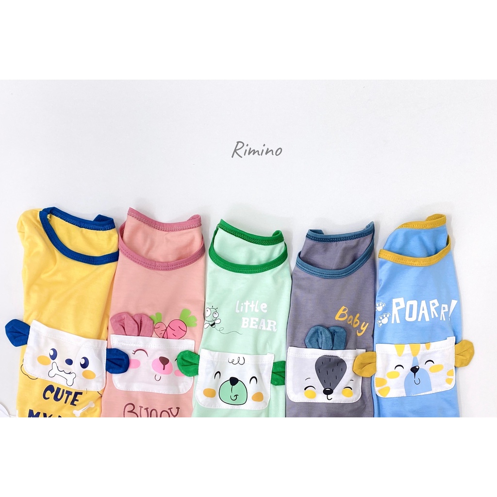 [SALE] Bộ Thun Lạnh Dài Tay Cho Bé Trai, Bé Gái KIMCHIBABY Túi Gấu Trắng, Bộ Quần Áo Cho Bé Mặc Nhà KWTD2212