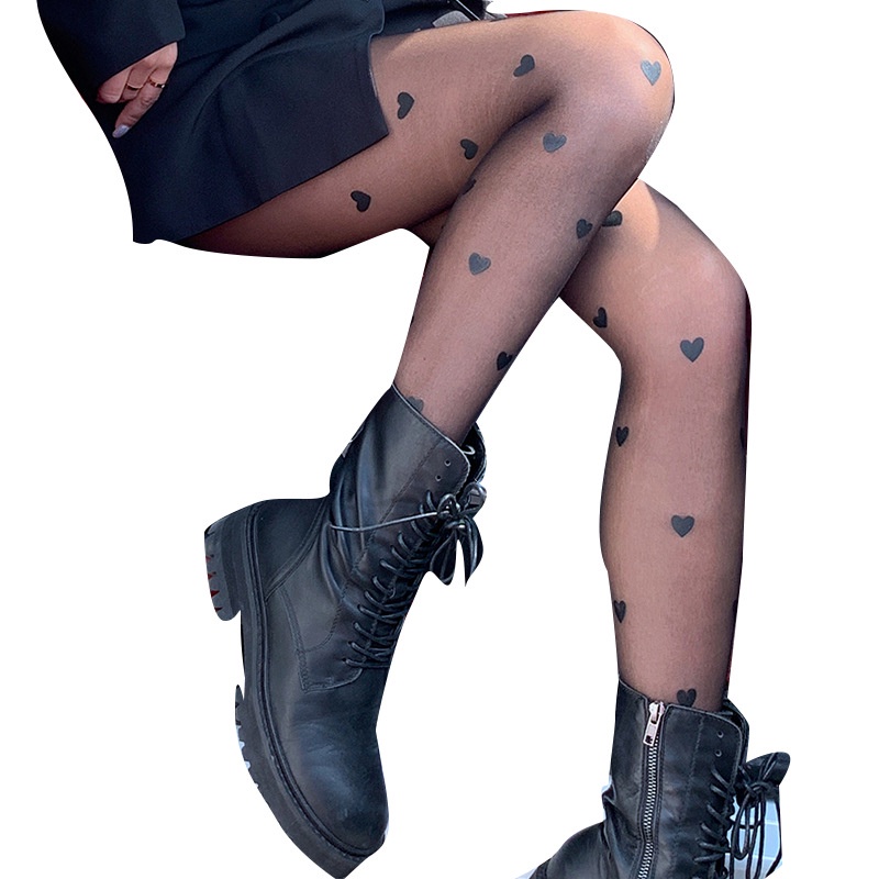 DUNEA Quần Tất Xuyên Thấu In Họa Tiết Trái Tim Gợi Cảm Dành Cho Nữ