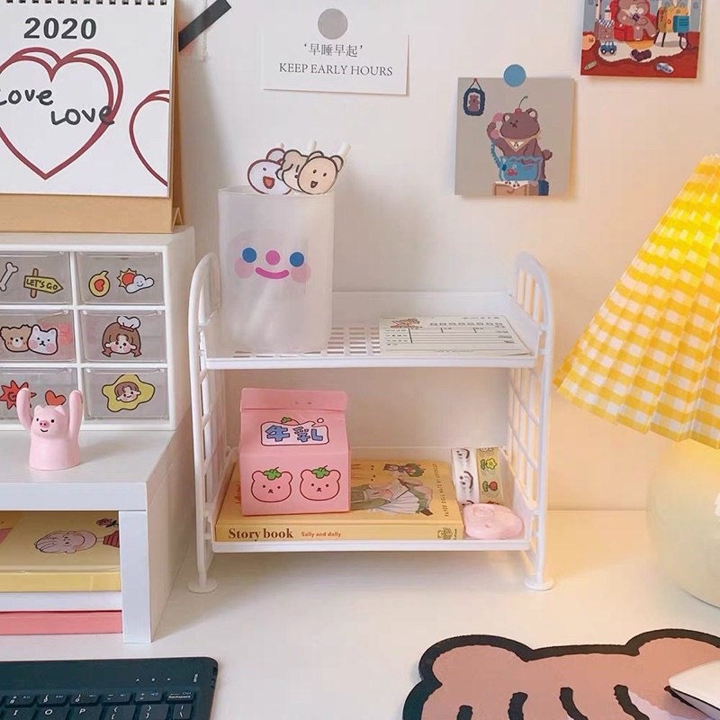 Kệ nhựa mini để bàn học 2 tầng đựng đồ dùng planner siêu tiện lợi tiết kiệm không gian