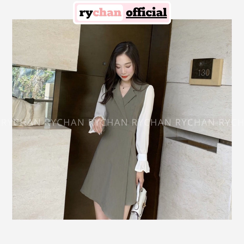 Đầm Xòe Rêu Cổ Vest Đắp Chéo Tà Lệch - DX661