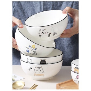 Tô sứ ăn cơm hình mèo cute dễ thương, Tô sứ đẹp dung tích 750 ml hàng sứ loại 1.