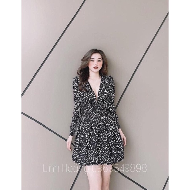 [Hàng hot]: Váy Jum li eo tay bồng cúc bọc hàng VNXK