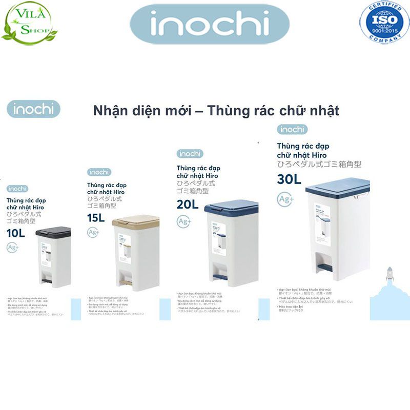 Thùng rác chữ nhật Hiro Inochi 10L-15L-20L-30L (kèm ruột)