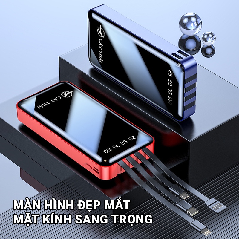 Pin sạc dự phòng Cát Thái YM-290S 20000mAh tích hợp sẵn 4 cáp sạc Micro/Type-C/Lightning/USB hỗ trợ sạc nhanh 2A