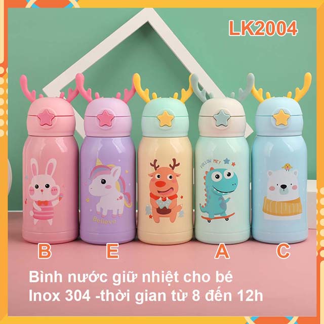 Bình nước giữ nhiệt hình pony-giữ nhiệt-inox 304- tặng kèm túi đeo và nắp uống nước- mua 1 được 4