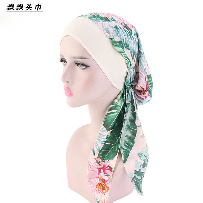 NAELOFAR Mũ Trùm Đầu Đính Hoa Giả Bằng Vải Lụa Co Giãn Phong Cách Hồi Giáo Cho Nữ