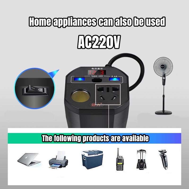 Ổ Cắm Sạc Nhanh Tẩu Sạc Chuyển Đổi DC12V Sang AC220v 150W Type-C PD 20W Chuyên Dụng Cho Xe Hơi