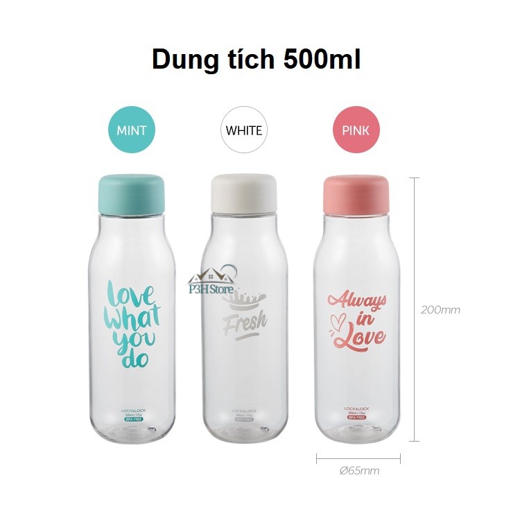 [Mã SKAMA07 giảm 8% tối đa 50K đơn 250K] Bình nước nhựa Lock&amp;Lock Milky dung tích 500ml BPA Free HAP654