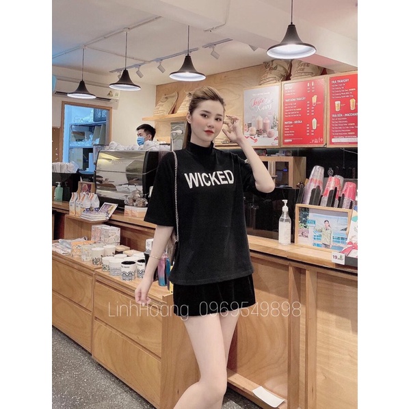 G15. ÁO THUN CỔ LỠ CHỮ NGỰC WICKED