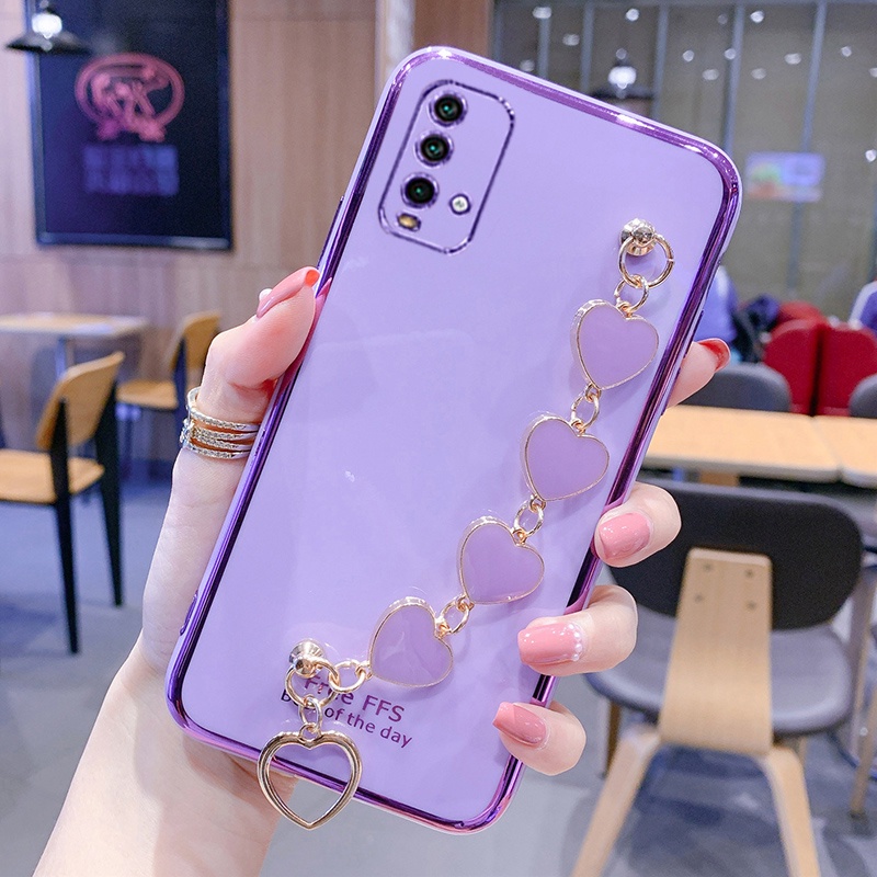 Ốp điện thoại có dây đeo màu tím/ xanh lá/ hồng thích hợp cho Xiaomi redmi note 9s redmi note 9 pro 4g