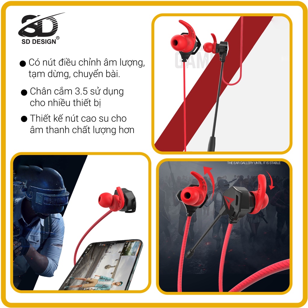 Tai nghe Gaming chính hãng SD DESIGN S2 chuyên dùng cho game thủ có mic, chân kim nghiêng 3.5mm