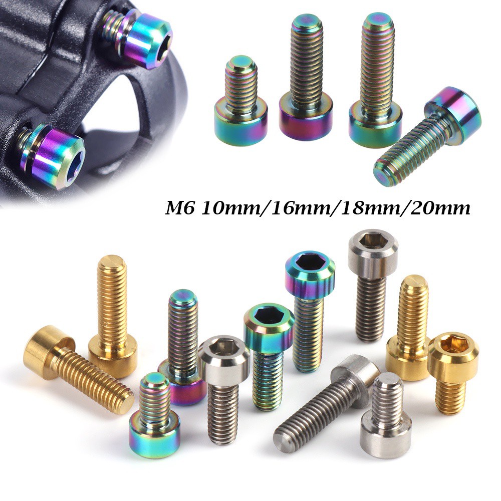 Bu lông cố định trục xe đạp hợp kim titan đầu hình nón nhiều màu sắc tùy chọn 10mm/ 16mm/ 18mm/ 20mm M6 tiện lợi
