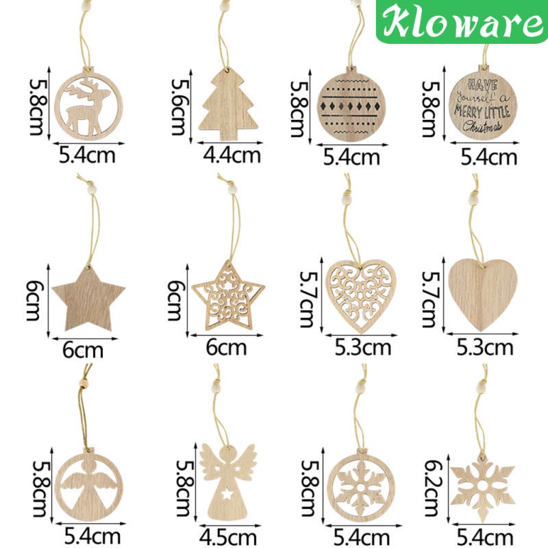 Set 12 miếng gỗ treo trang trí cây thông Noel, Trang Trí Noel Giáng Sinh