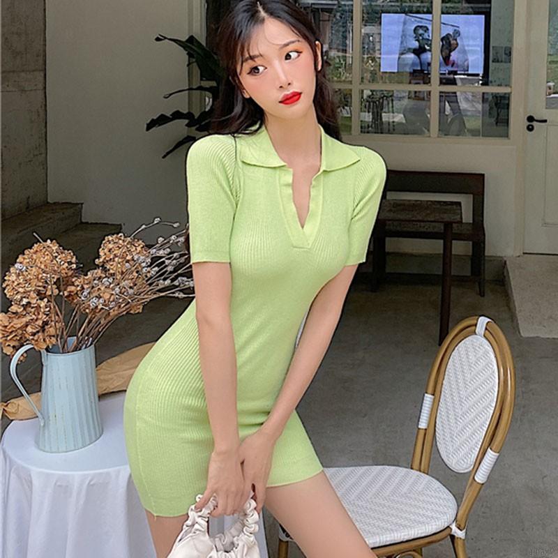 Đầm Ôm Dệt Kim Cổ Tim Phong Cách Hàn Quốc Đơn Giản Cho Nữ