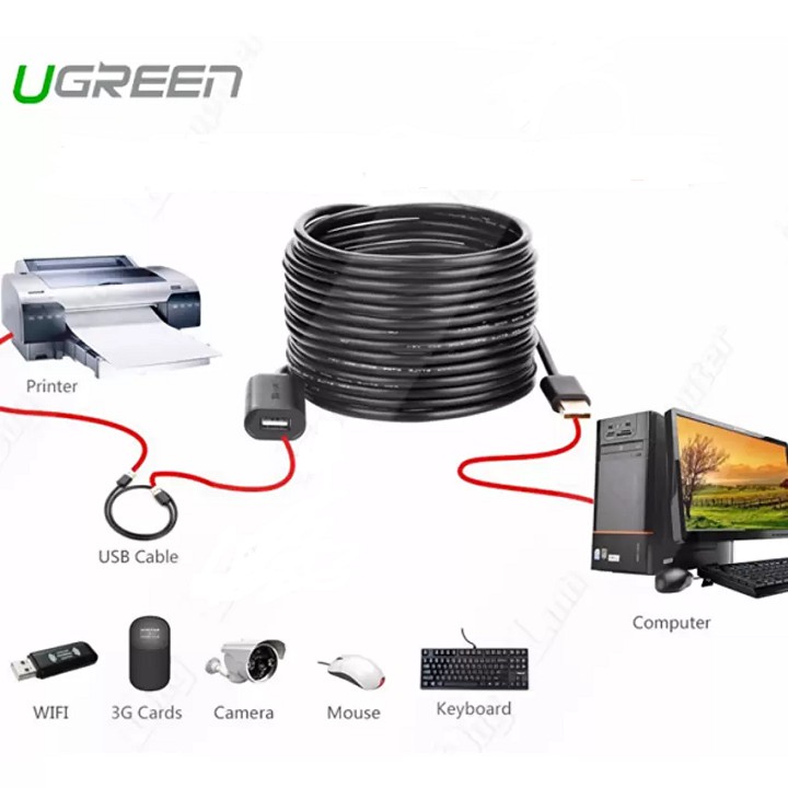 Dây nối dài USB 10m có chíp khuếch đại Ugreen 10321- Hàng chính hãng