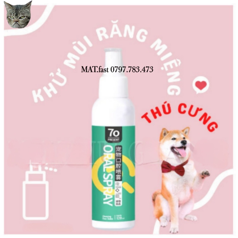 [ HỎA TỐC] Xịt Khử Mùi Răng Miệng Cho Thú Cưng 70 Present 120ml