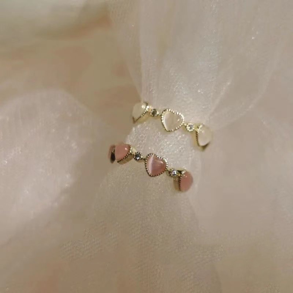 Nhẫn Hở Đính Đá Opal Hình Trái Tim Thời Trang Hàn Quốc Cho Nữ