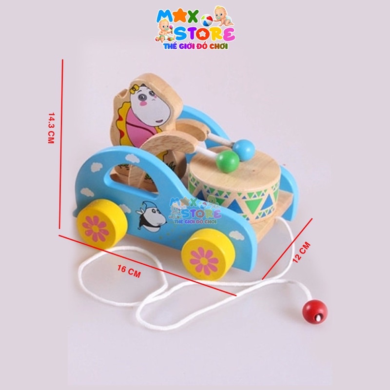 Đồ Chơi Gấu Đánh Trống Kéo Xe Bằng Gỗ Xịn Cực Cute Cho Bé Yêu