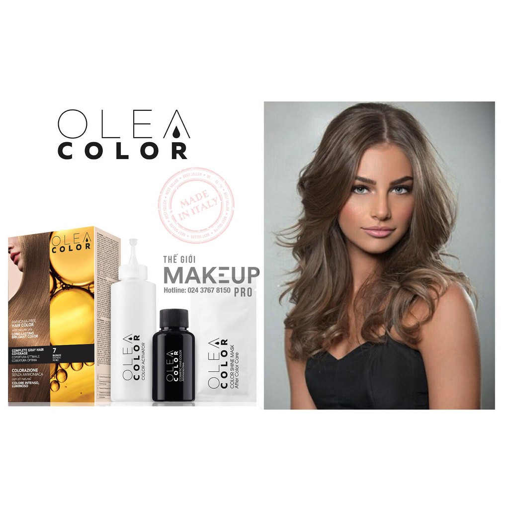 Kem nhuộm dưỡng tóc không Amoniac Olea Color ITALY Màu 7 BLONDE - the gioi makeup pro