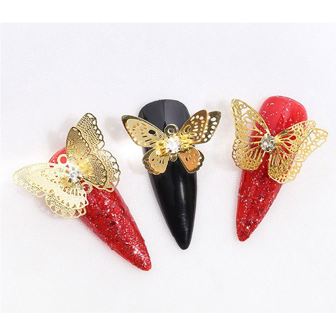 Bướm Ba Chiều Vàng Kim Loại ĐÍnh Móng